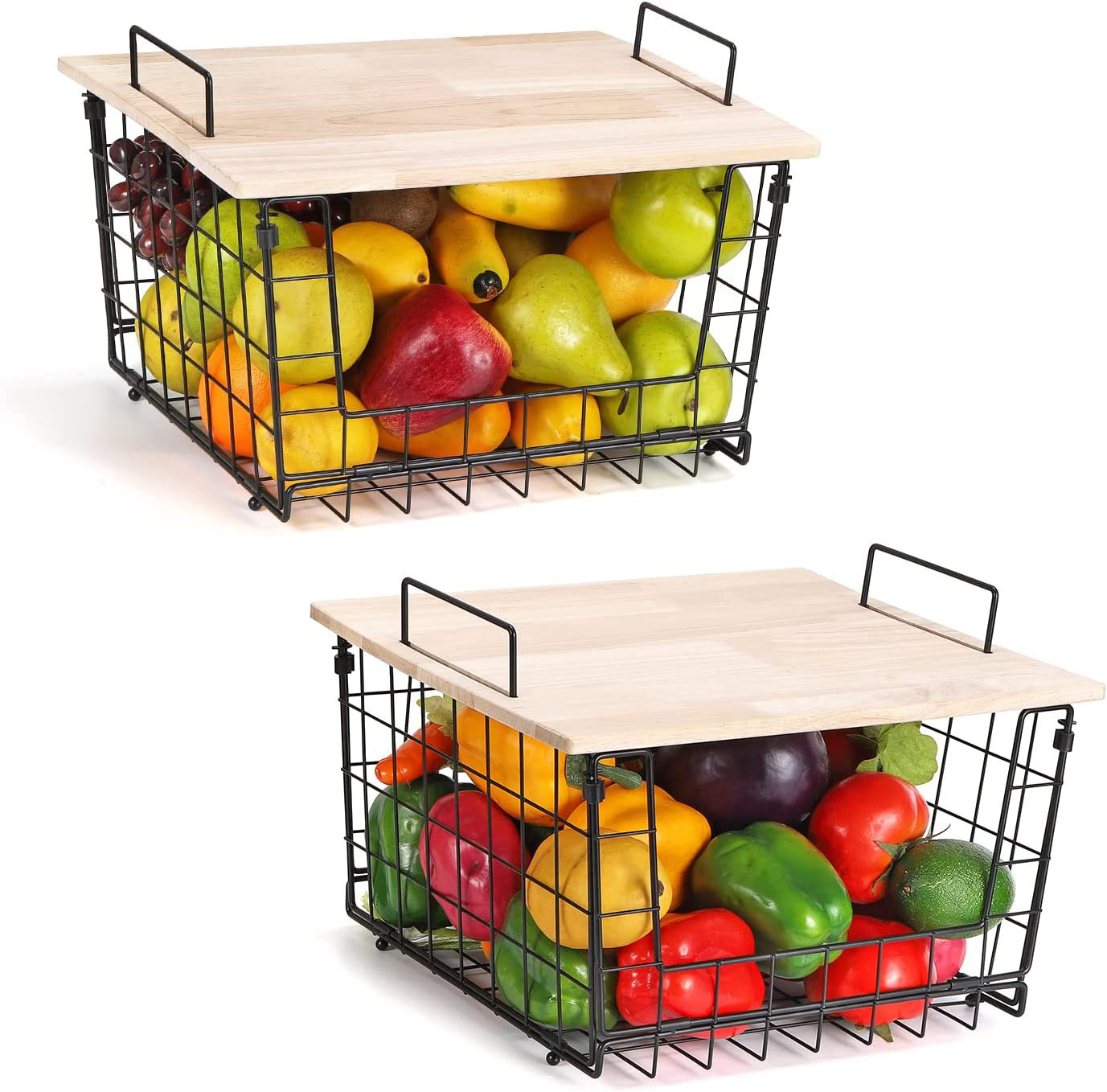 2 Pcs Stackable Fruit Baskets, Hanging Fruit Vegetable Basket Onion Potato  Storage for Kitchen Counter, Stackable Wire Basket Pantry Organizer Produce