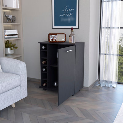 Modern Black Bar Cart With 6 Holder And Large Storage Kitchen Rack Spacious Shelf