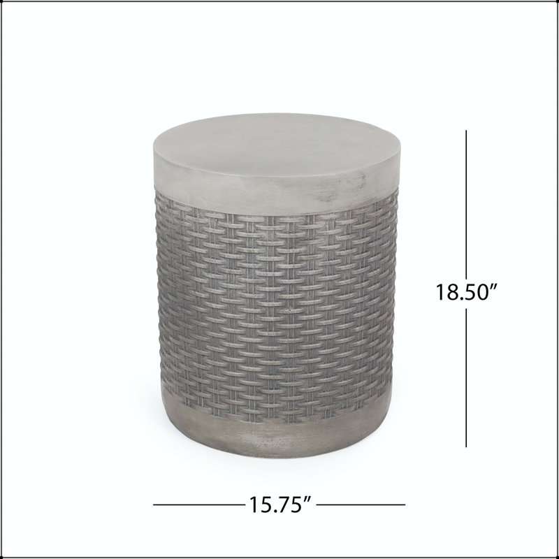 Outdoor Lightweight Concrete Round Side Table with Basket Weave Pattern