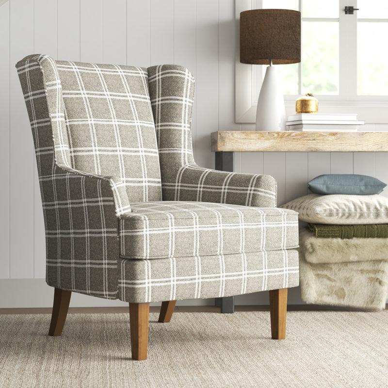 Alexys Upholstered Wingback Chair, Graphite Plaid