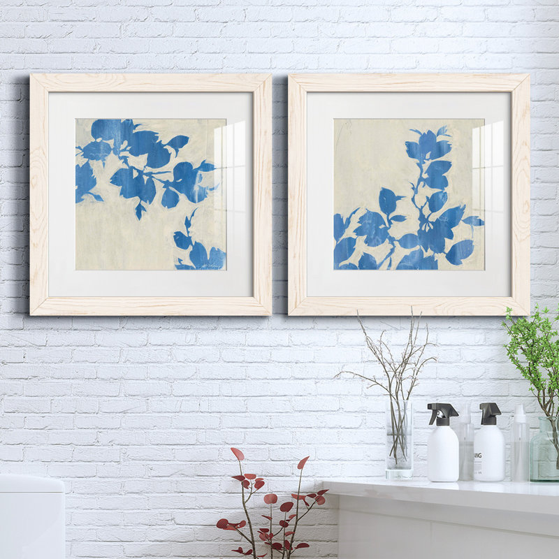 Falling Leaves III - ensemble de 2 reproductions d'art sur papier encadré, H 20 po x l 40 po x P 1,5 po, Cadre blanc