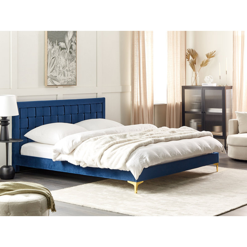 Rajmund Upholstered Velvet Bed, Super King (6'), Navy Blue