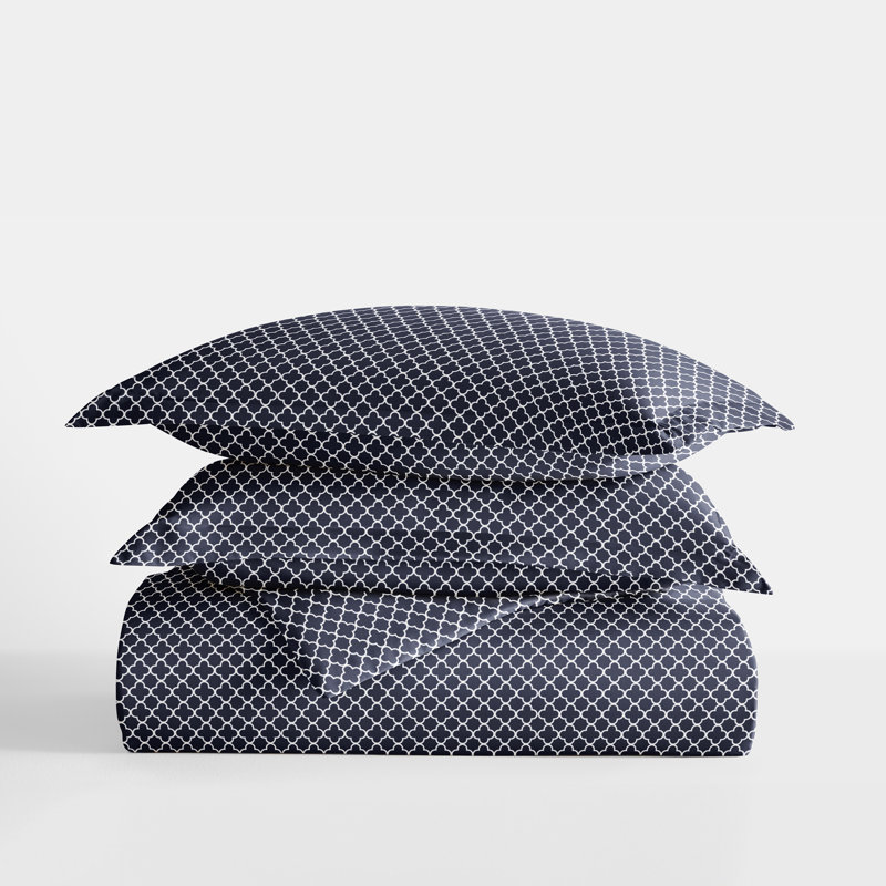 Navy Geometric Microfiber Twin Duvet Cover Set