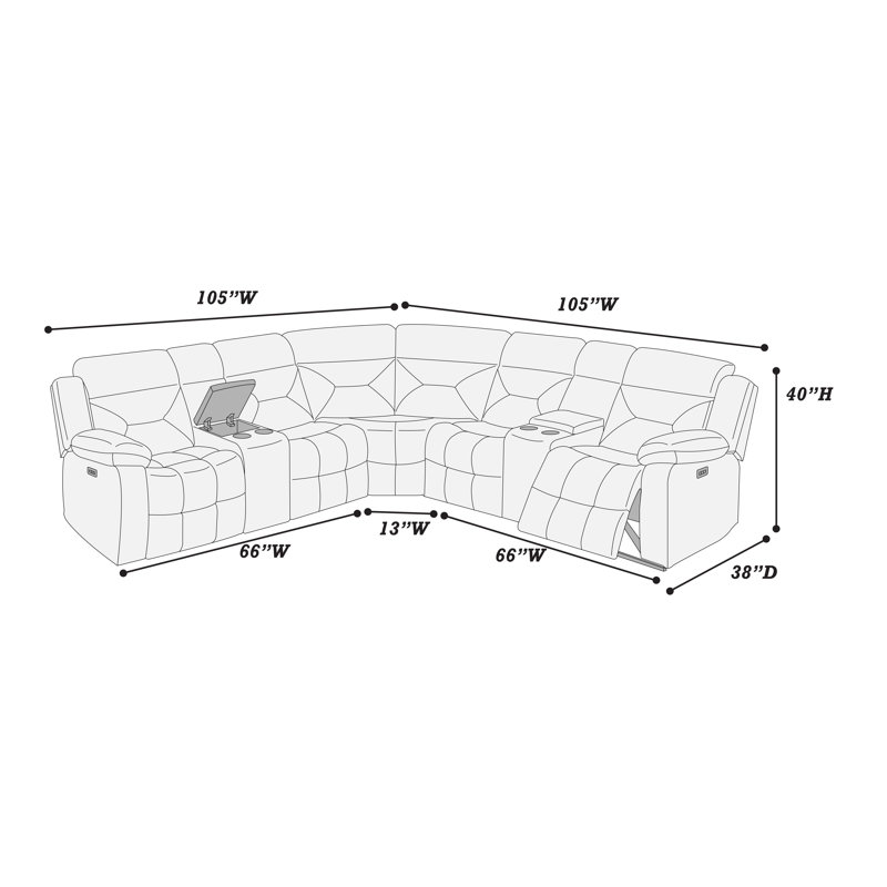 Verna manual motion sectional, Velours chocolat