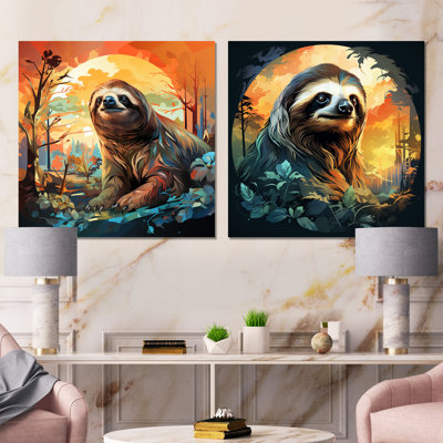 The Serenity Of Sloth At Sunset I - Sloth Metal Wall Art Prints Square Set Of 2