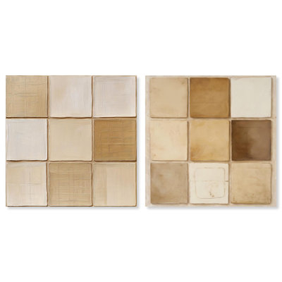 Sina Matrix Duo Canvas Print Beige Wall Decor Set by Art Remedy, Black Frame, 12 x 12