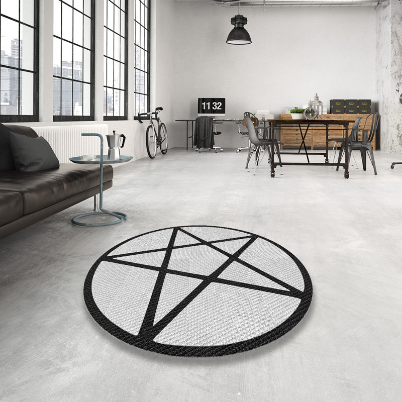 Tapis gris/brun à motifs, Rond 4 pi