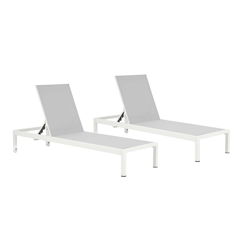 Chaises longues inclinables de 77,56 po Caggiano, Filet gris clair / structure blanche