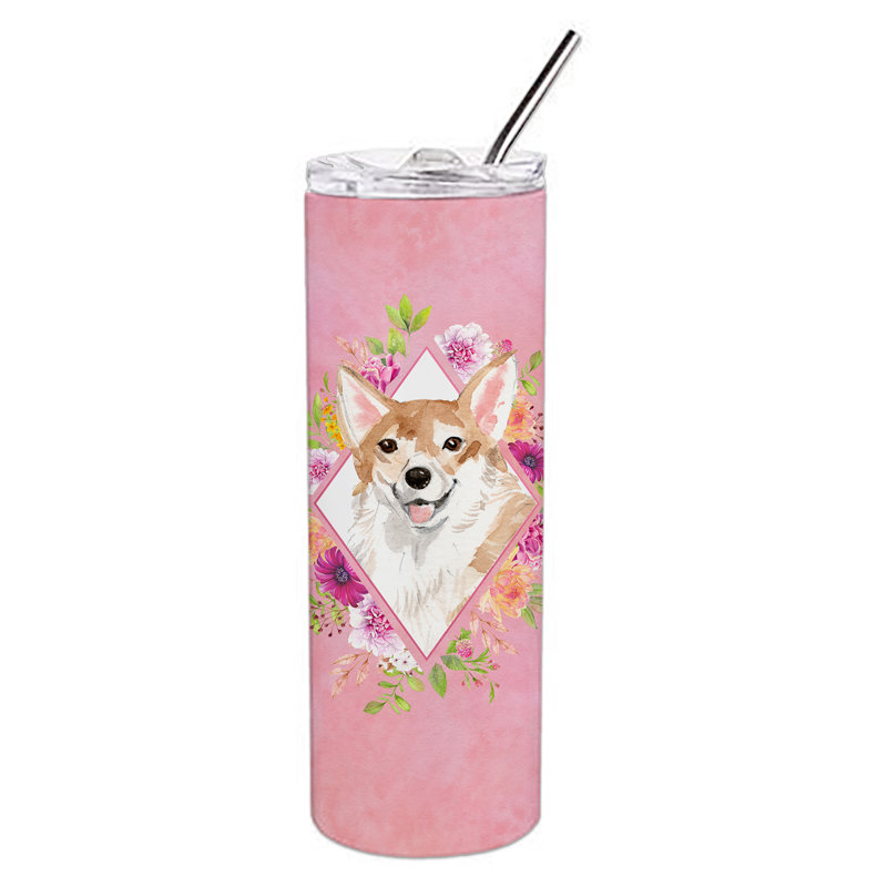 E23BF9F8391D466E9CA4F8DFEBD9A7DB de verre 20 oz à double paroi en acier inoxydable chiot, Beige Corgi, Rose