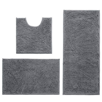 Reynaliz Grey Chenille Non-Slip Backing Bath Rug