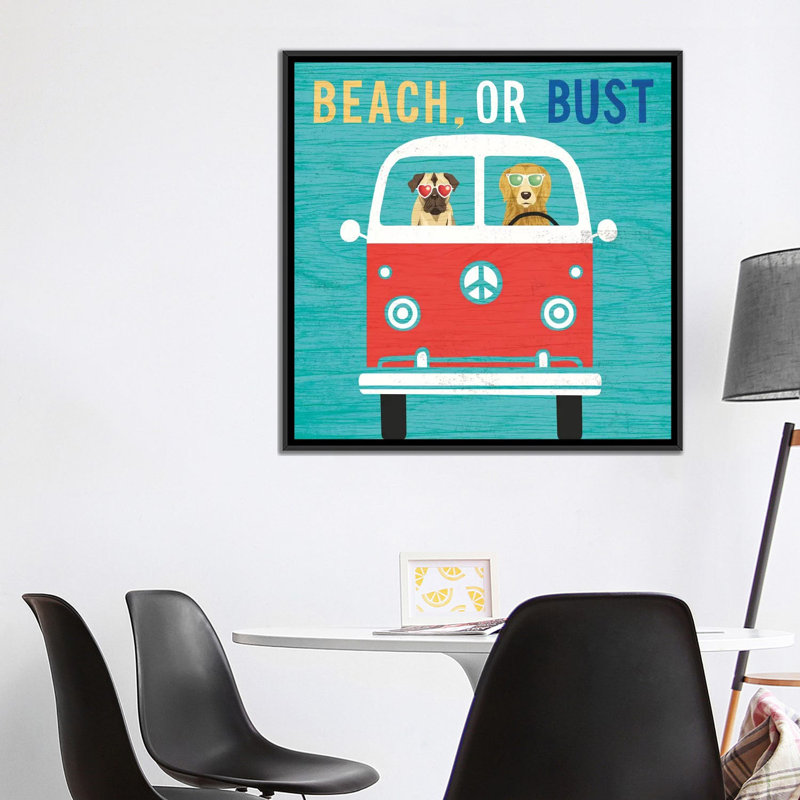 « beach bums series : vw bus », reproduction d’impression sur toile, H 18 po x l 18 po x P 1,5 po, Toile avec cadre noir