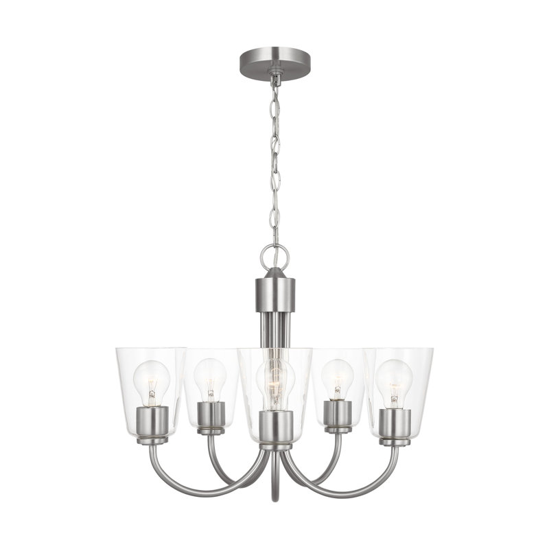 Miles Five Light Chandelier from Generation Lighting , 17.375" H x 21" W x 21" D, 5 Lights, Brushed Nickel