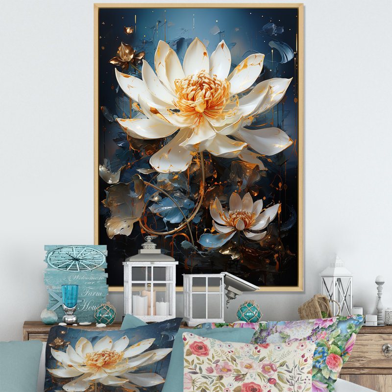 Opulent Reflections Lotus II sur toile, Cadre naturel flottant, H 32 po x l 24 po x P 1 po