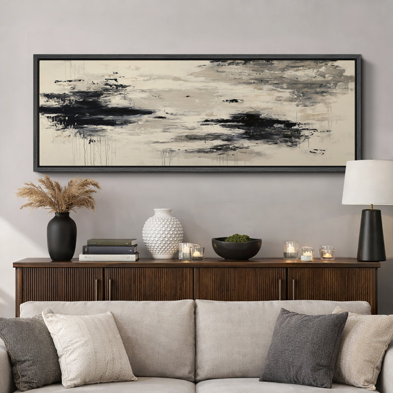 Impression sur toile encadrée noire et blanche, H 20 po x l 60 po, Noir