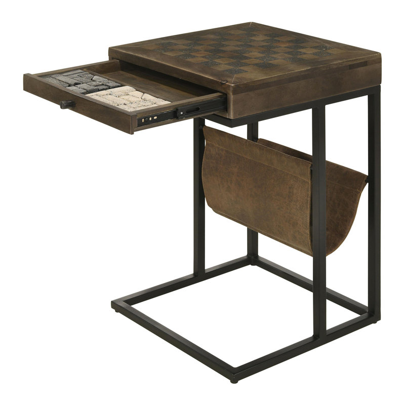 Table d'appoint à 1 tiroir avec toile en similicuir tabac
