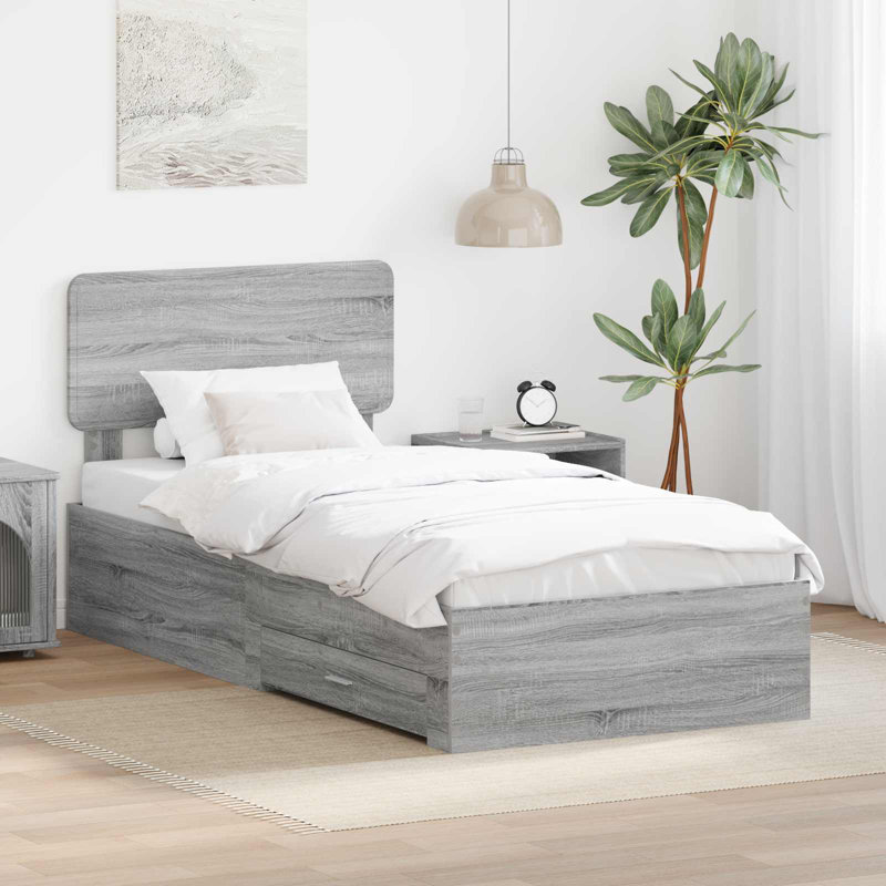 Bed Frame, European Single (90 x 200 cm), Grey Sonoma
