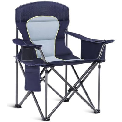 Chaises de camping surdimensionnées entièrement rembourrées avec support lombaire | Armoire en acier robuste de 500 lb, robuste, durable, sac isotherme, tissu Oxford 600D, porte-gobelet, sac de transport, poche, facile à installer