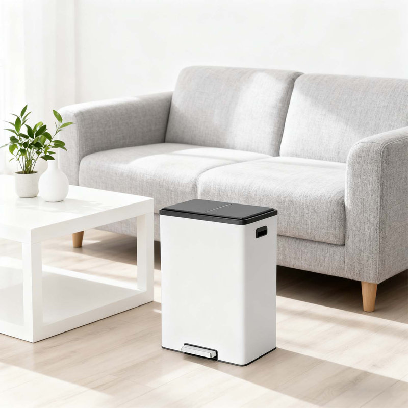 Poubelle à double compartiment 16 gallons / 60 litres avec couvercle à fermeture en douceur pour la cuisine, blanc