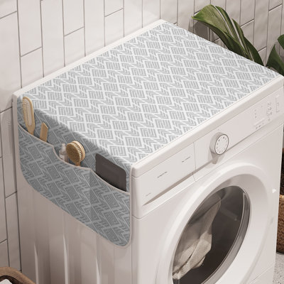 East Urban Home Grey Geometric Washing Machine Organizer Pack of 2 47" x 18.5" Pale Grey and White
