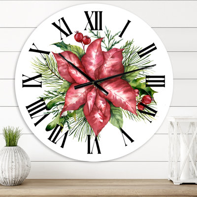 Horloge murale traditionnelle Holly Mistletoe Berries & Christmas Fir Branch III