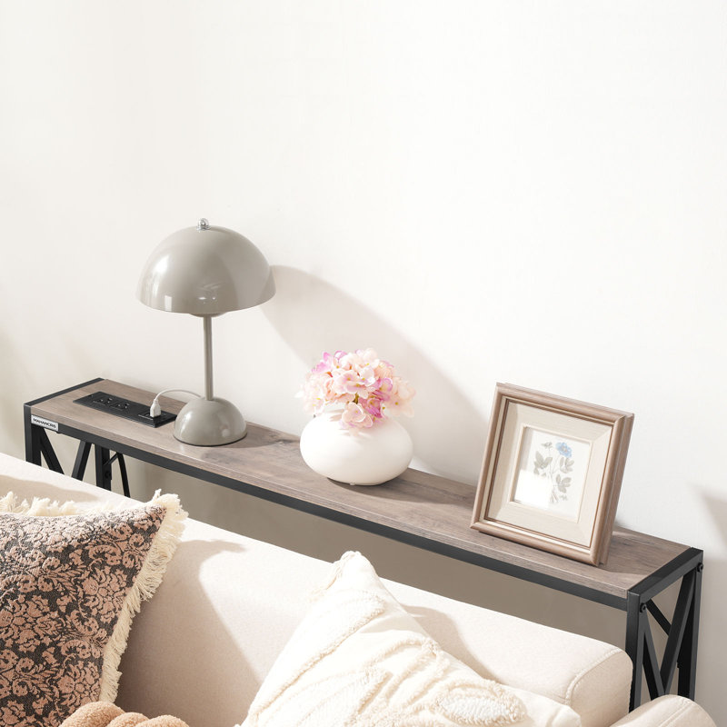 Console étroite avec prise de courant 78,7 po Naun, Gris