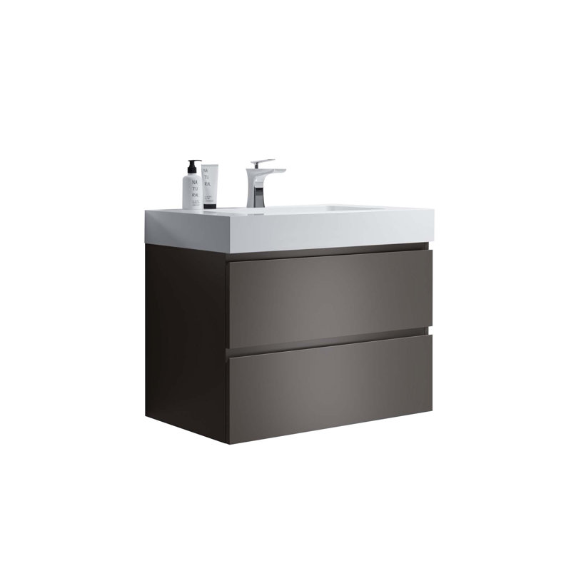 Grand meuble-lavabo mural moderne avec lavabo une pièce sans drain et robinet H 25,2 po x l 29,9 po x P 18,1 po Modern, Blanc
