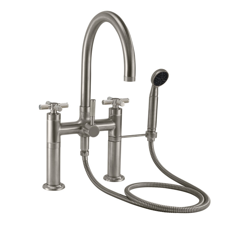 Descanso Tub Filler with Diverter, Polished Chrome, Cross Handle