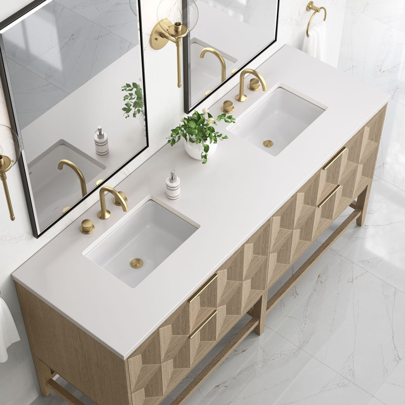 Emmeline 72'' W Double Vanity, White Zeus, 8" Widespread