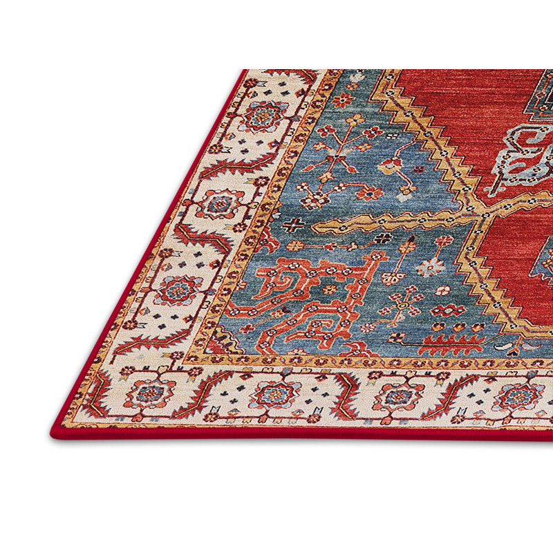 Tapis rouge / ivoire / bleu, Rectangle 8 pi x 10 pi