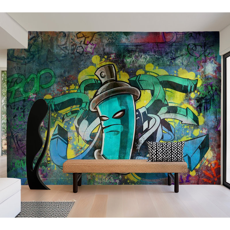 Murale monstres graffitis, L 5,67 pi x l 98 po, Bleu / Jaune / Vert