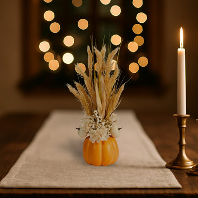 Dried Wheat and Pumpkin Arrangement