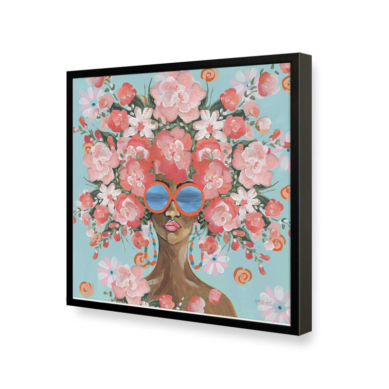 «Sunning In Florals I» par Yvette St. Amant, reproduction d'art, H 12 po x l 12 po, Noir