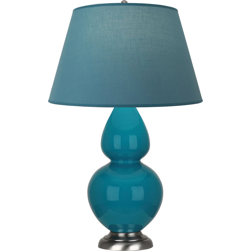 Lampe de table double gourde en céramique, Bleu vif / gris, Paon verni / argent antique, Argent argent