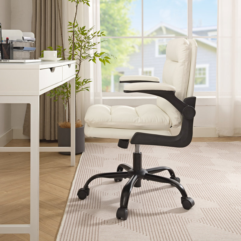 Lambright Executive Chair, Ergonomic Swivel Office Desk Chair with Flip-up Armrest and Adjustable Height, PU Leather Thickened Cushion, for Computer Task Work