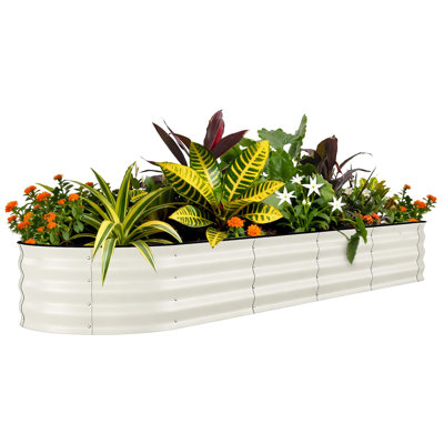 Jardin surélevé galvanisé 8 x 2 x 1,5 pi, boîte à fleurs ovale en métal robuste avec fond ouvert et bords sécuritaires