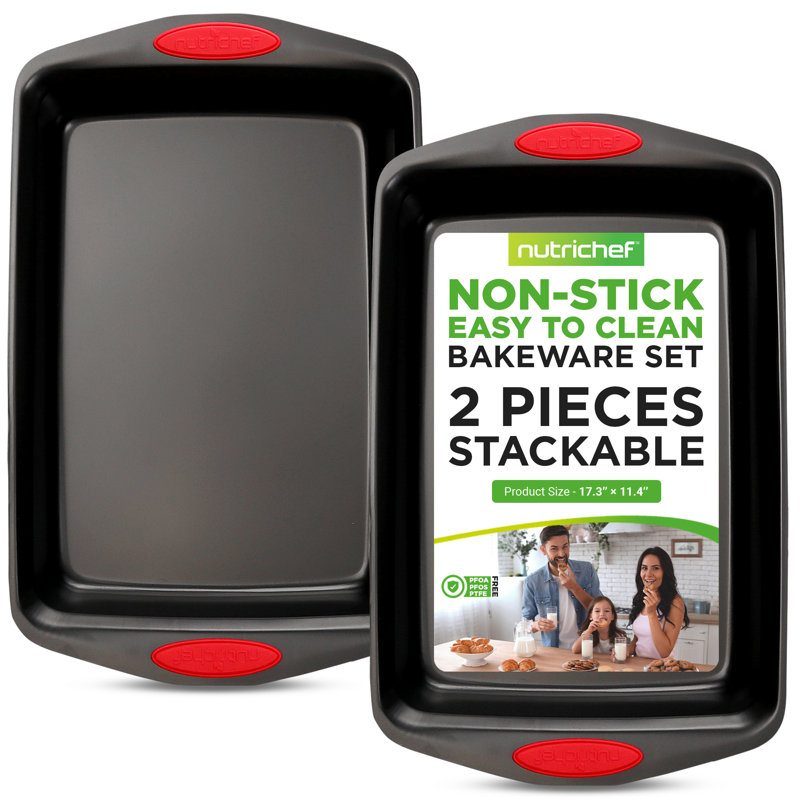 NutriChef Non-Stick Steel 2 Piece Baking Sheet Set, Black