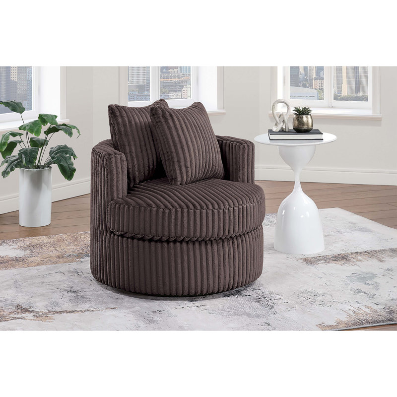 Fauteuil d'appoint pivotant confortable en velours côtelé chocolat - Texture moelleuse pour un salon confortable, Chocolat