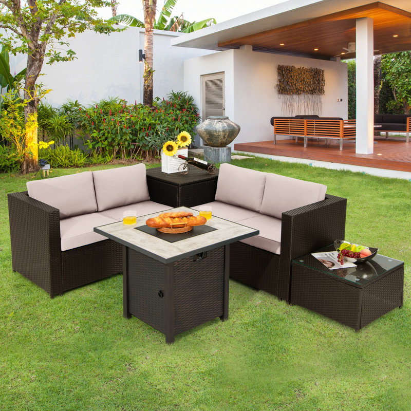 4 - Person Patio Conversation Set with Cushions, Beige