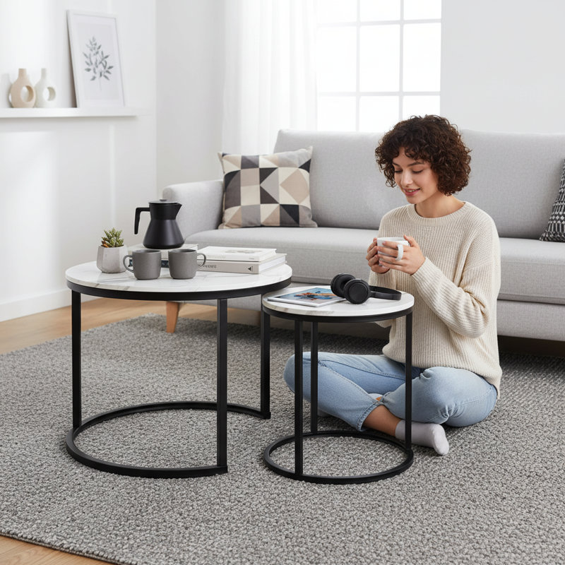 Hudy Nesting Coffee Table, Black, Black