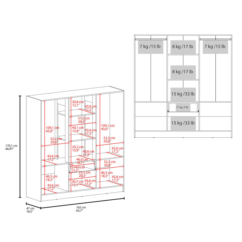Armoire à 6 portes avec tablettes et tiroir Olin