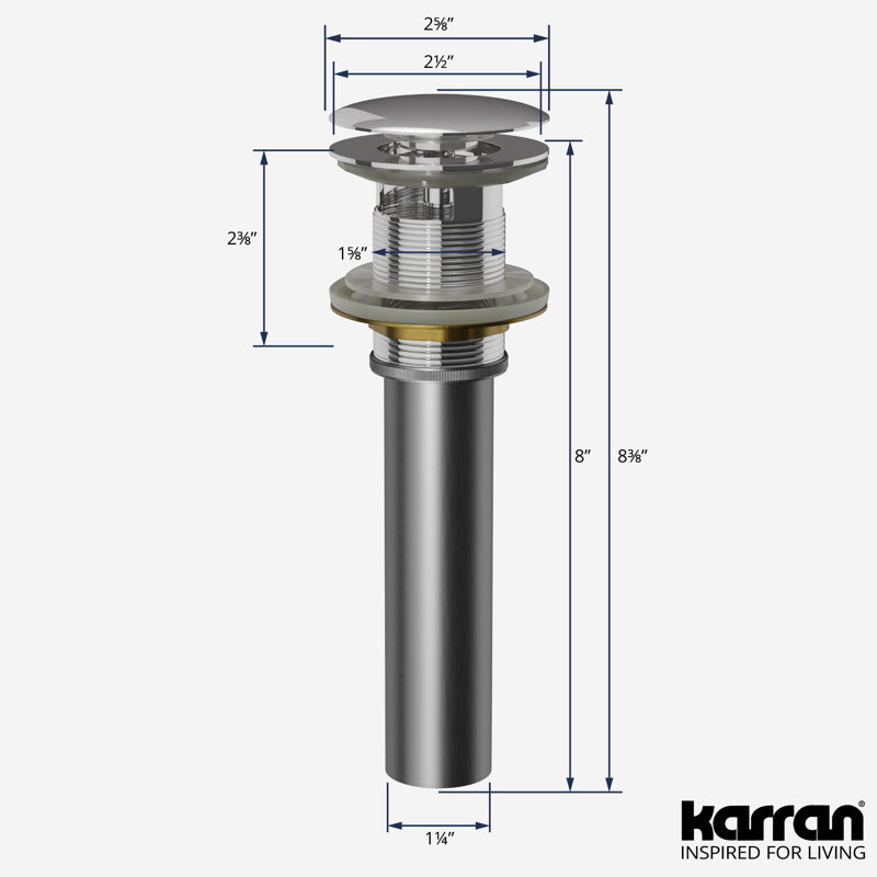 Karran Pop-up Bathroom Sink Drain With Overflow, Chrome
