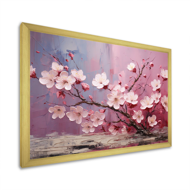 Impression sur toile, "Fleurs de cerisier du Japon", Cadre doré simple, H 16 po x l 32 po x P 1 po