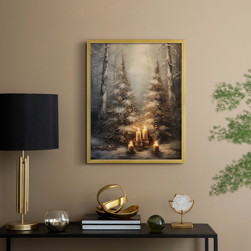 «Christmas Holiday Art Dxxxi», reproduction d'art encadrée - bois massif, H 11 po x l 9 po, Doré