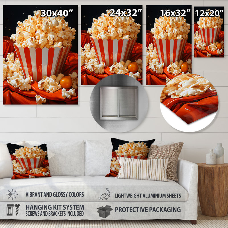 Carnival Kernels Bright Pop Corn Fiesta III - Art mural en métal Popcorn, H 20 po x l 12 po x P 1 po