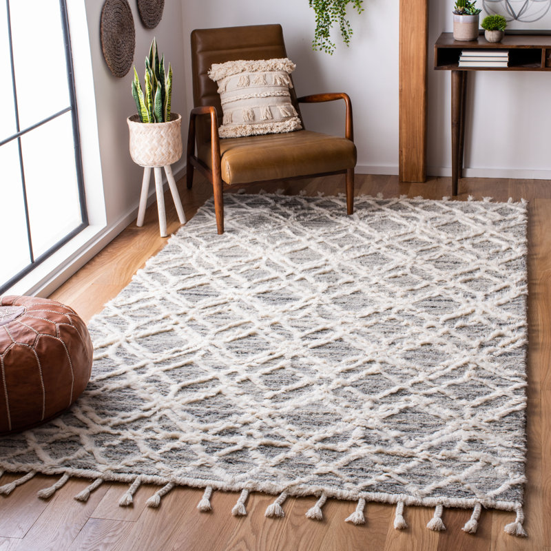 Tapis gris / ivoire en laine touffeté à la main Powell, Rectangle 4 pi x 6 pi