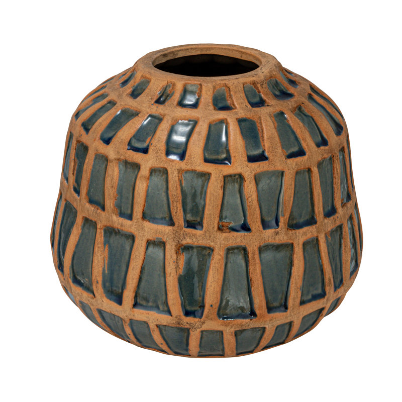Lavola Debossed Terra-cotta Vase, Natural and Blue