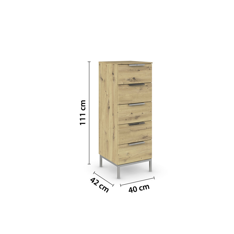 Flipp 5 - Drawer Chest of Drawers, Artisan Oak/Chrome
