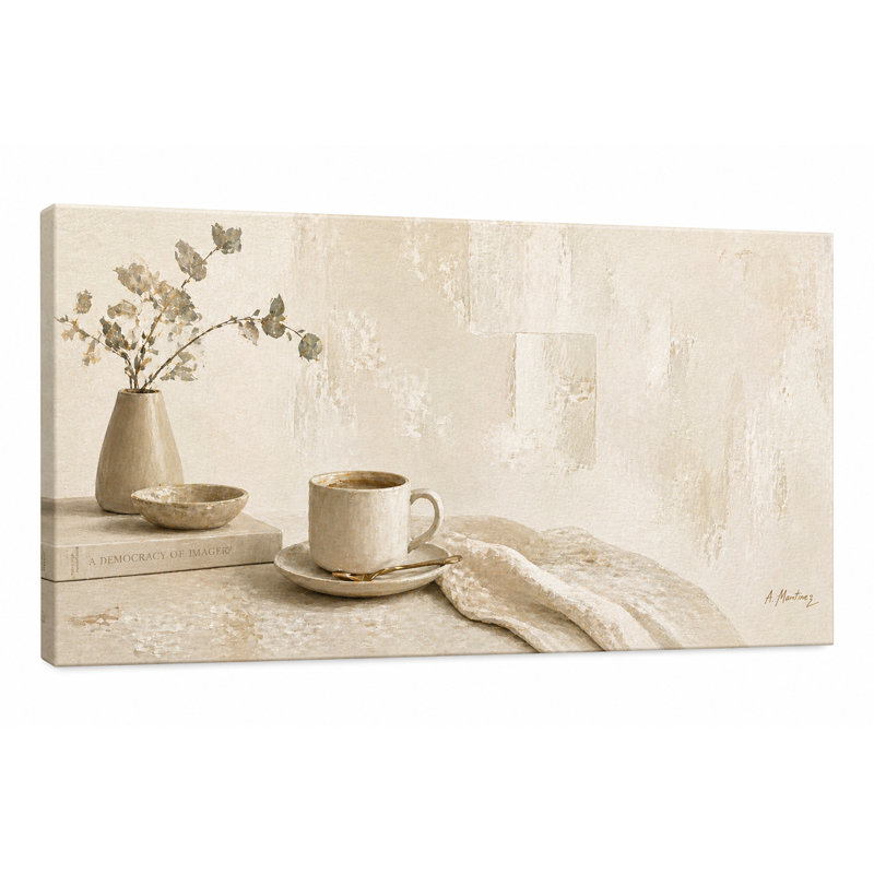 Art mural neutre sur toile nature morte, vase beige et peinture de table basse, décoration murale moderne sur toile tendue