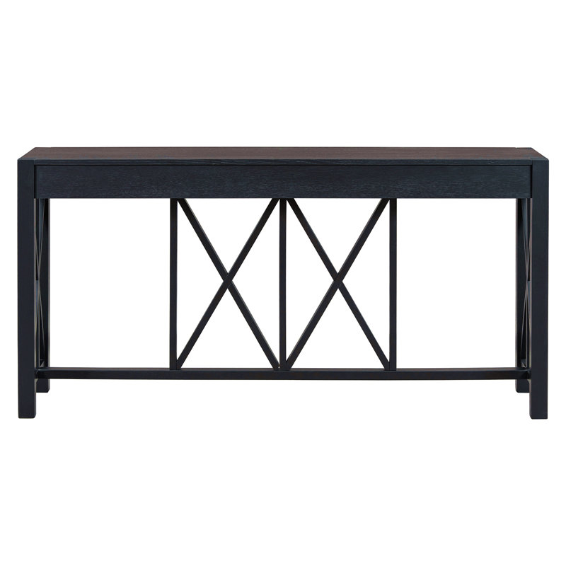60''Acacia Veneer Console Table With 4 Spacious Drawers, Modern Crisscross Design Entryway Table With Open Bottom Storage