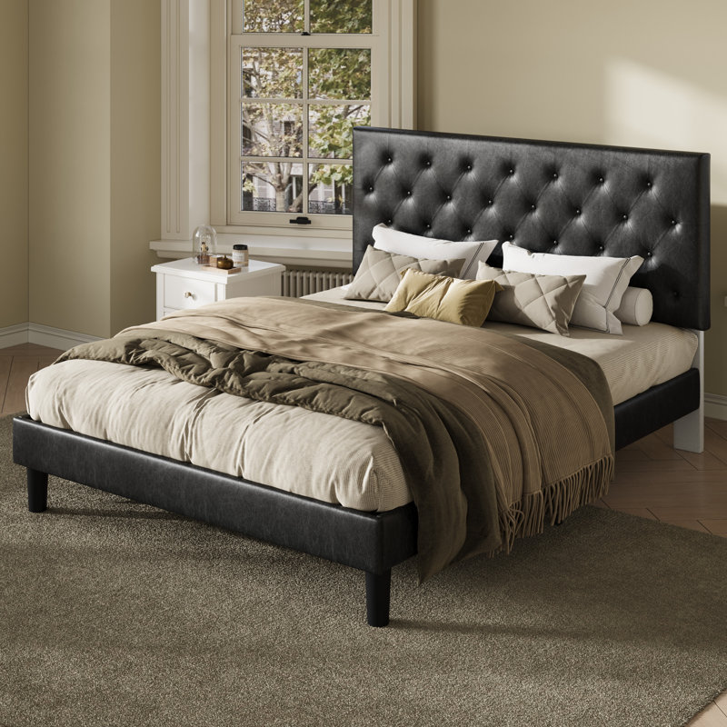 Darrach Upholstered Unfinished Platform Bed, Black, Queen